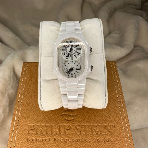 Philip Stein White Ceramic Dual Time Watch - Natural Frequency Tech - Like-New - Picture 6 of 7
